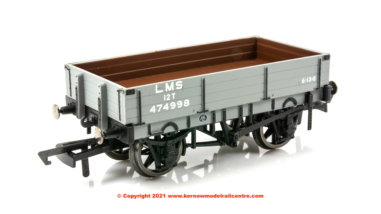R60022 Hornby 3 Plank Open Wagon - 474998 - LMS Grey - Era 3